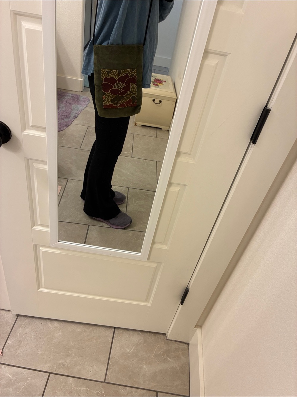 Olive Green Velvet Crossbody Bag with Floral Pocket - Picture 10 of 11